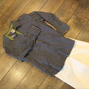 Anne Klein navy with pokla dots button up blouse